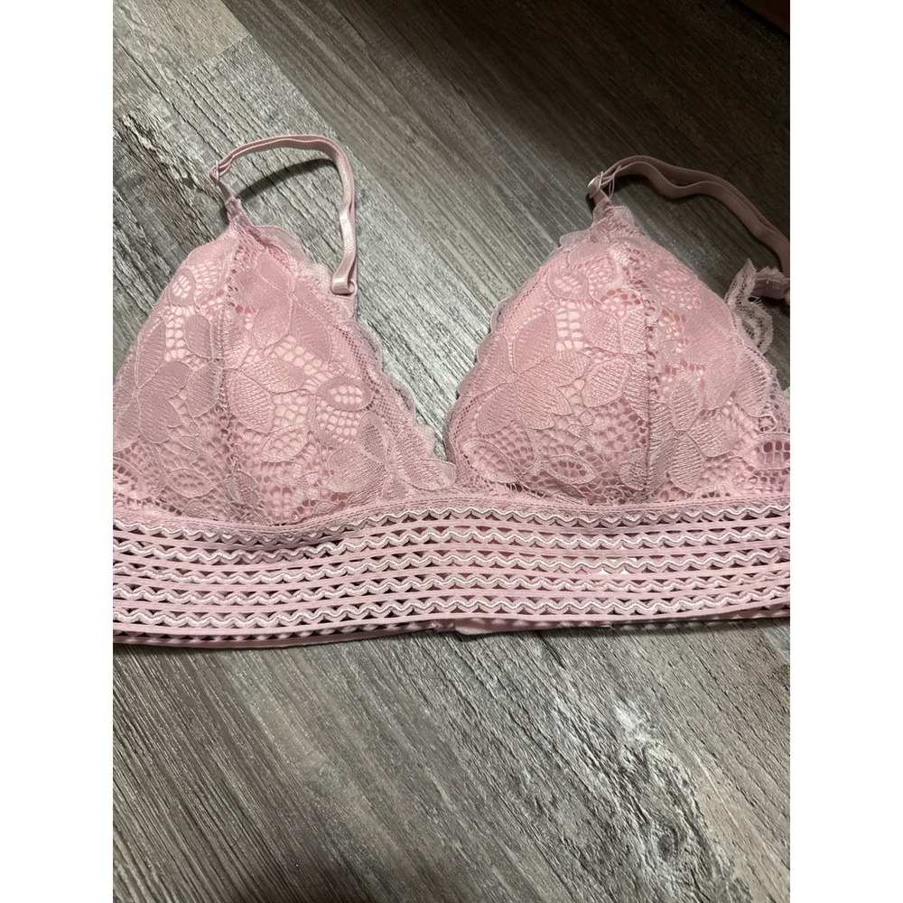 Pink Floral Lace Bralette Triangle Cups Crochet Band L Large